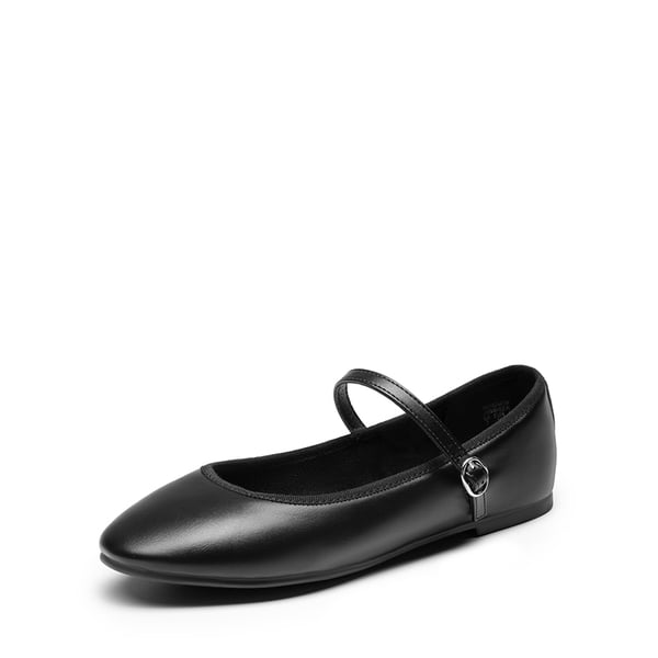 Buckle Round Toe Mary Jane Flats - BLACK-PU -  0