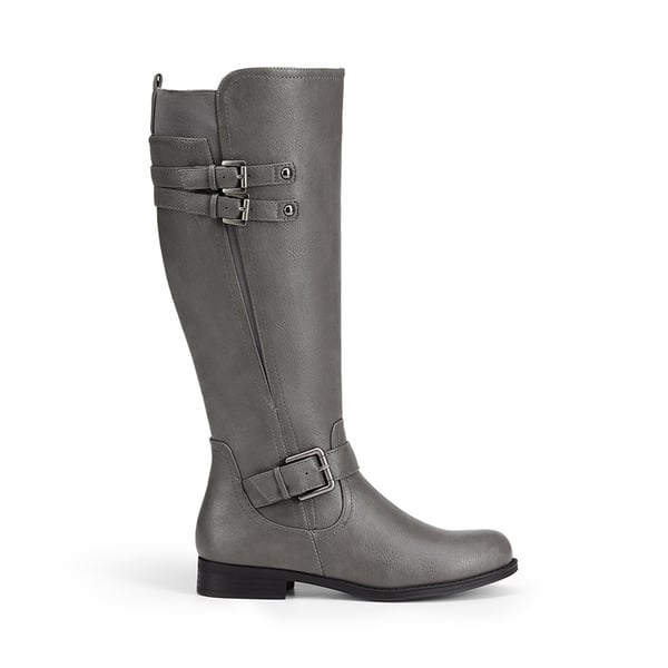 Knee High Buckle Riding Boots - GREY - 3
