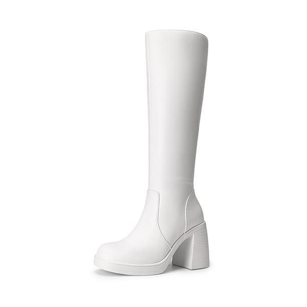 White chunky heel boots top