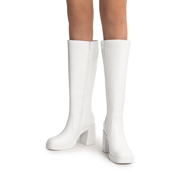 Chunky Heel Platform Knee-high Boots - WHITE - 1