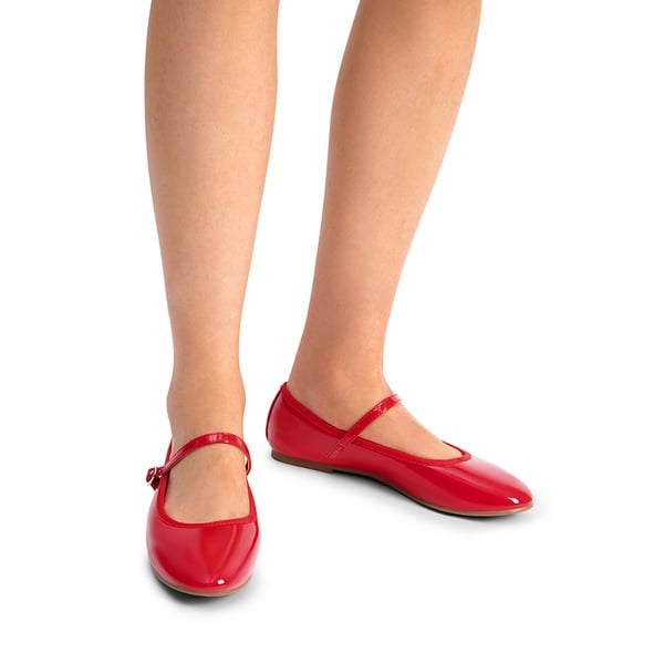 Buckle Round Toe Mary Jane Flats - RED-PAT - 1