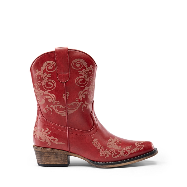 Cuban Heel Cowgirl Ankle Boots - RED - 3