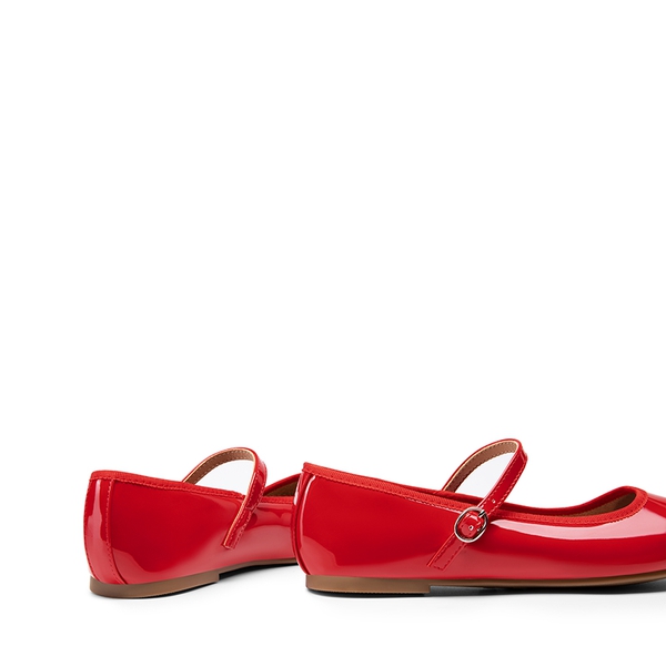 Buckle Round Toe Mary Jane Flats - RED-PAT - 6