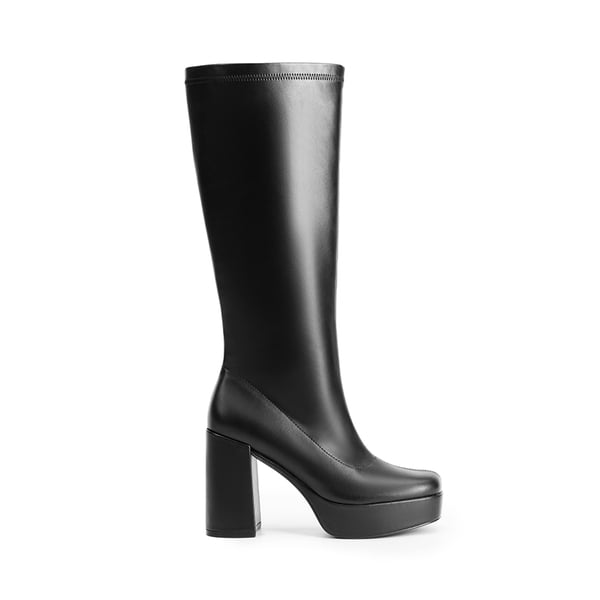 Y2K-inspired Knee-high Platform Gogo Boots - BLACK-PU - 3