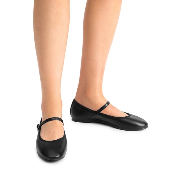 Buckle Round Toe Mary Jane Flats - BLACK-PU - 1