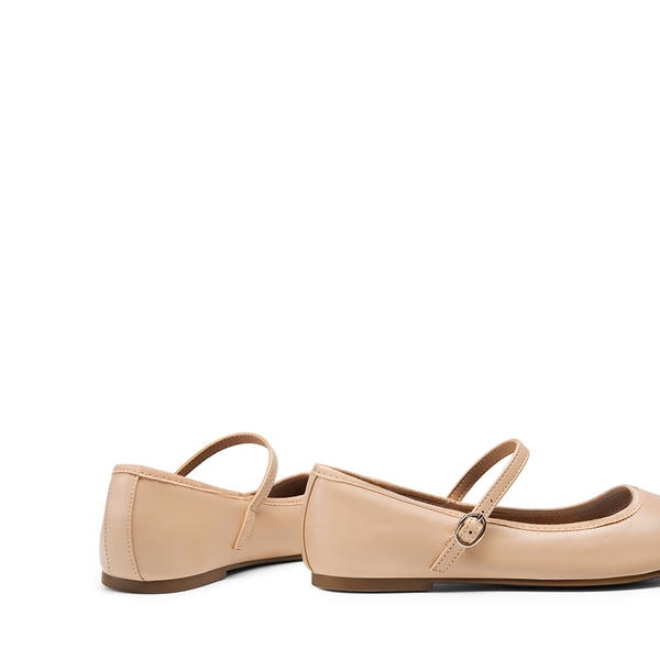 Buckle Round Toe Mary Jane Flats - NUDE-PU - 6