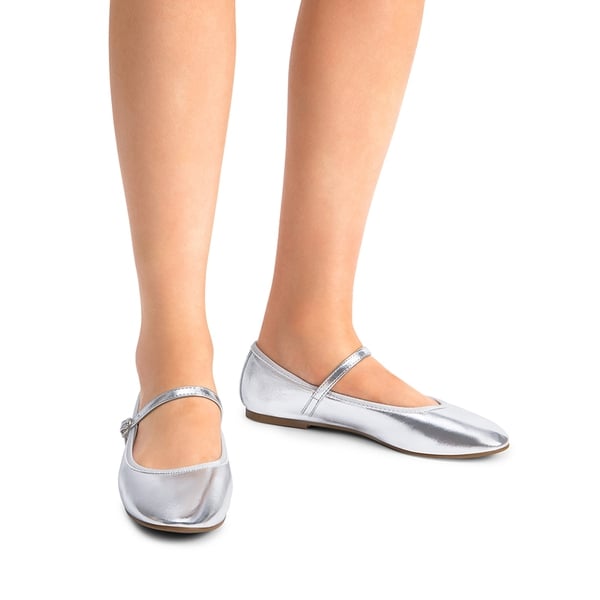 Buckle Round Toe Mary Jane Flats - SILVER-PU - 1