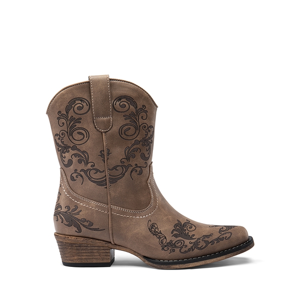 Cuban Heel Cowgirl Ankle Boots - BROWN - 3