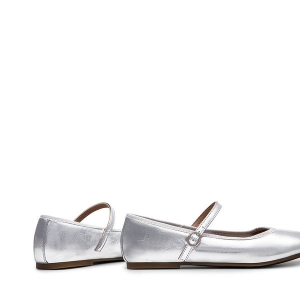 Buckle Round Toe Mary Jane Flats - SILVER-PU - 6