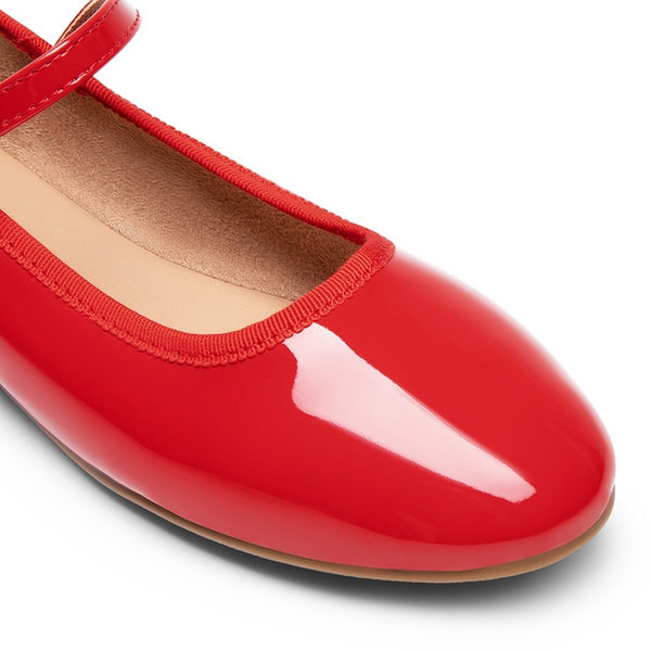 Buckle Round Toe Mary Jane Flats - RED-PAT - 4