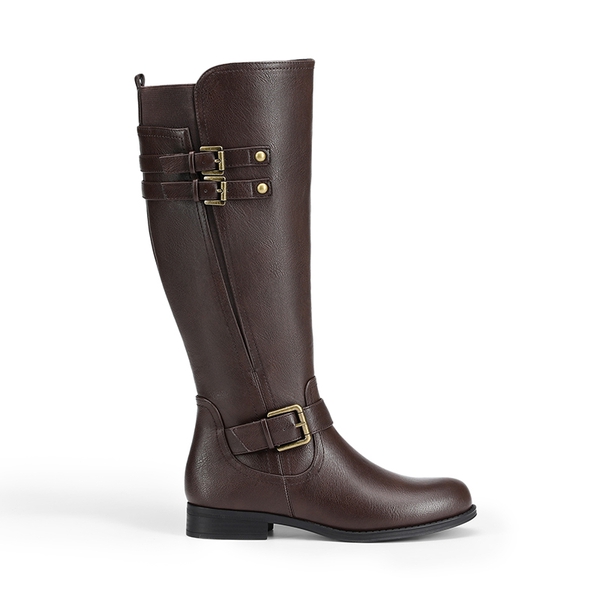 Knee High Buckle Riding Boots - BROWN - 3