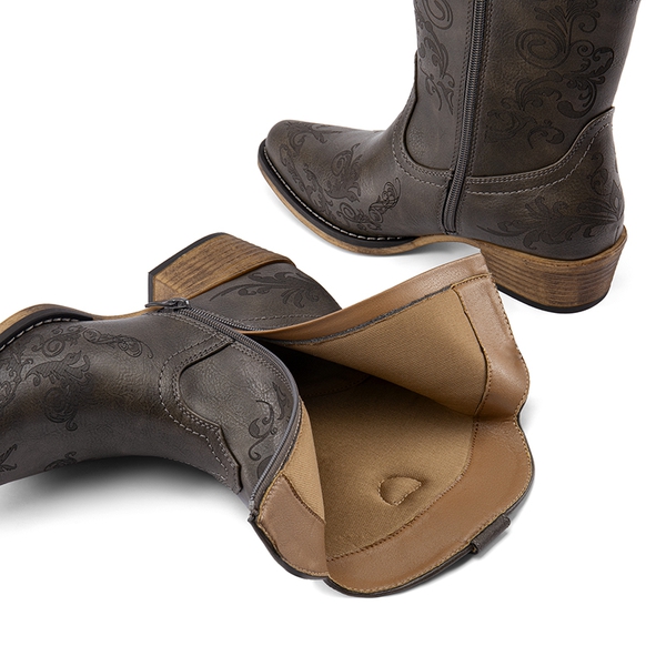 Cuban Heel Cowgirl Ankle Boots - GREY - 5