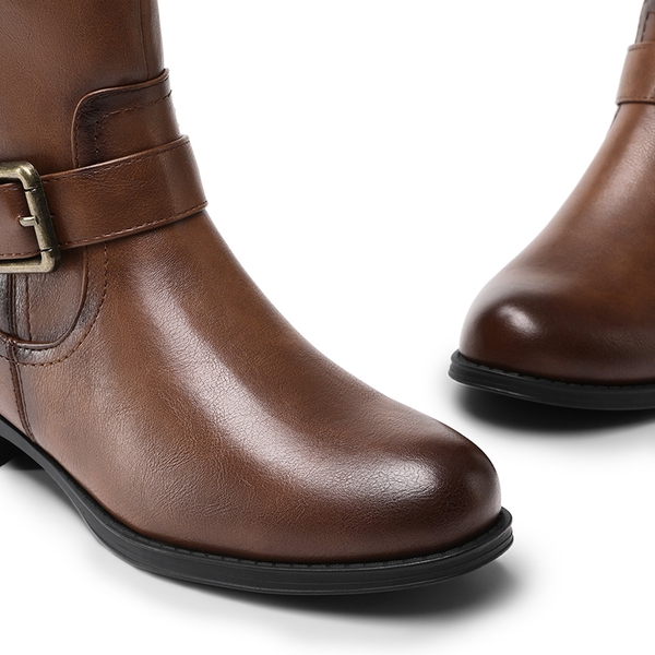 Knee High Buckle Riding Boots - TAN - 6