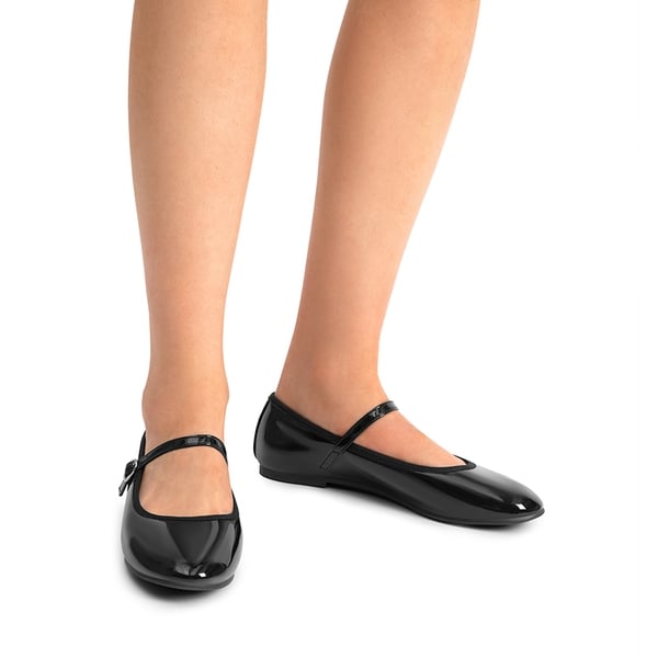 Buckle Round Toe Mary Jane Flats - BLACK-PAT - 1