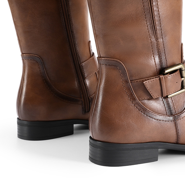 Knee High Buckle Riding Boots - TAN - 5