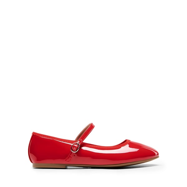 Buckle Round Toe Mary Jane Flats - RED-PAT - 3