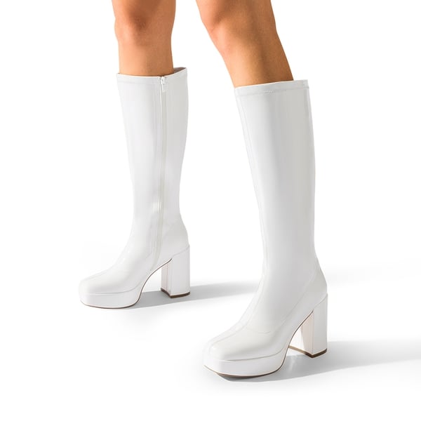 Y2K-inspired Knee-high Platform Gogo Boots - WHITE-PAT - 1