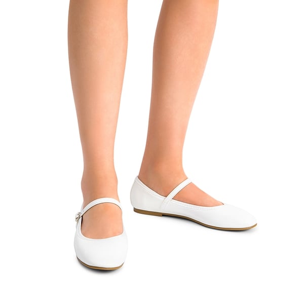 Buckle Round Toe Mary Jane Flats - WHITE-PU - 1