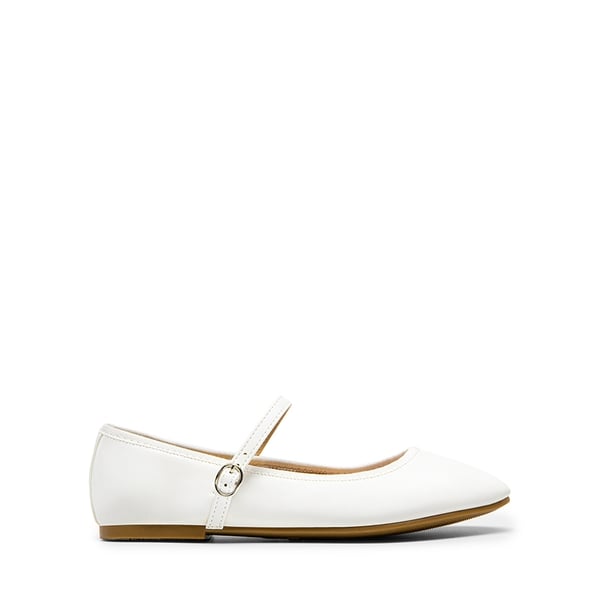 Buckle Round Toe Mary Jane Flats - WHITE-PU - 3