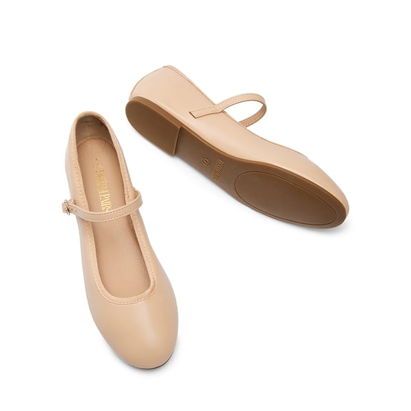 Buckle Round Toe Mary Jane Flats - NUDE-PU - 5