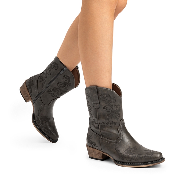 Cuban Heel Cowgirl Ankle Boots - GREY - 2