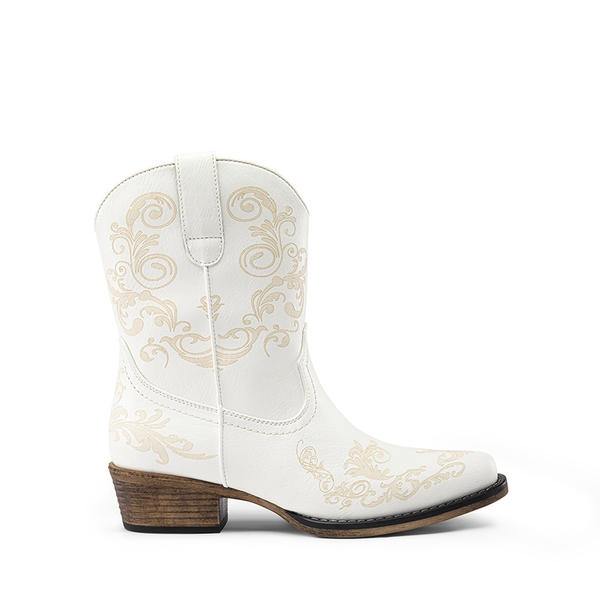 Cuban Heel Cowgirl Ankle Boots - WHITE - 3