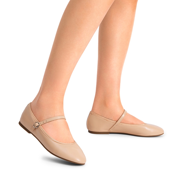 Buckle Round Toe Mary Jane Flats - NUDE-PU - 2