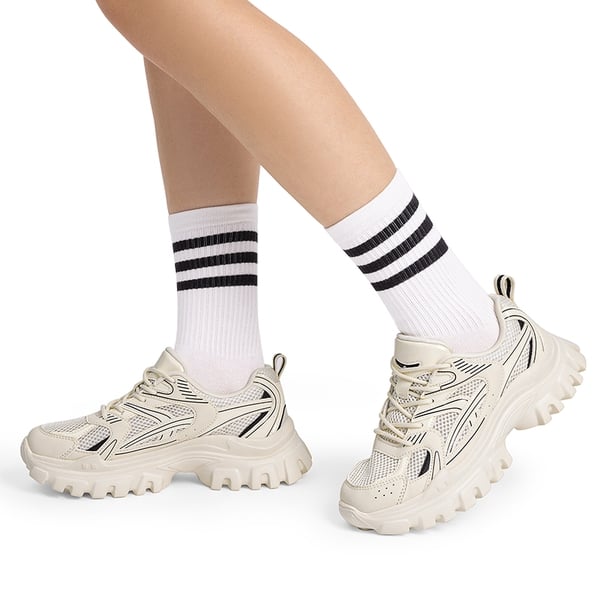 [Heidi] Comfortable Trendy Chunky Sneakers  - BEIGE-PU - 2