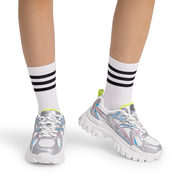 [Heidi] Comfortable Trendy Chunky Sneakers  - WHITE/SILVER - 1