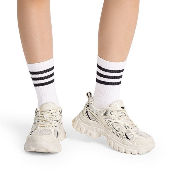 [Heidi] Comfortable Trendy Chunky Sneakers  - BEIGE-PU - 1