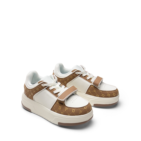 [Oli] Round-Toe Platform Fashion Sneakers - WHITE BROWN - 5