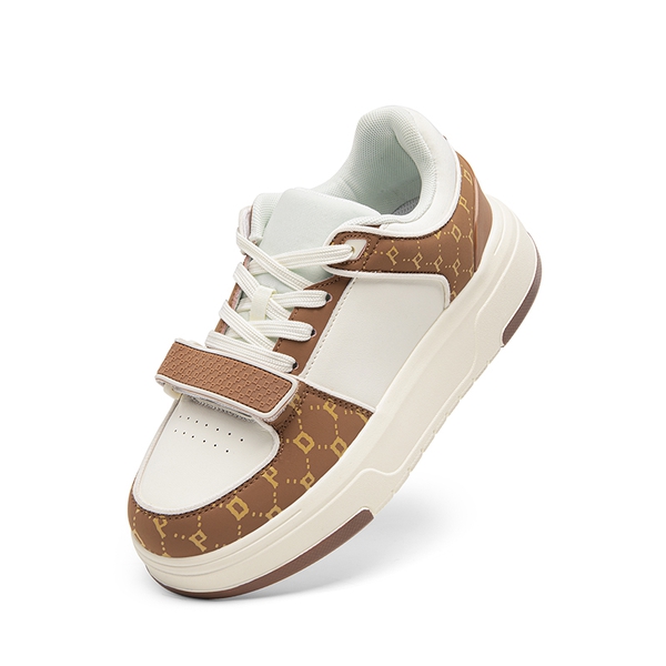 [Oli] Round-Toe Platform Fashion Sneakers - WHITE BROWN - 7
