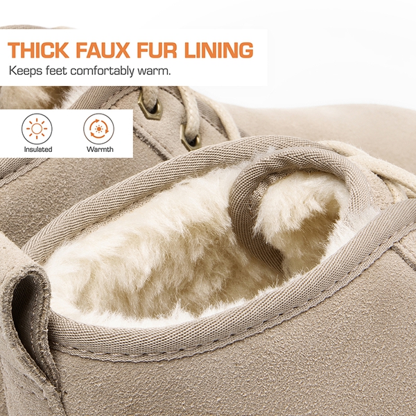 [FuzzyGo Women's Cozy] Non-Slip Faux Fur Suede Snow boots - SAND - 6