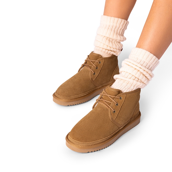 [FuzzyGo Women's Cozy] Non-Slip Faux Fur Suede Snow boots - CHESTNUT - 2