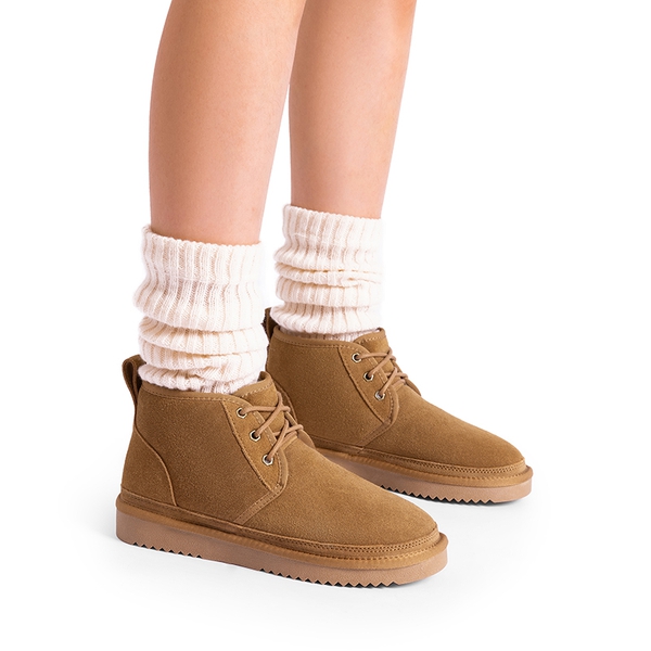 [FuzzyGo Women's Cozy] Non-Slip Faux Fur Suede Snow boots - CHESTNUT - 1