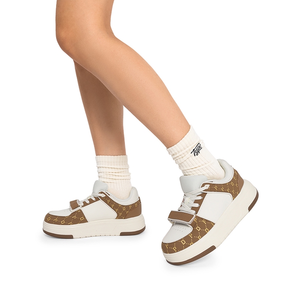 [Oli] Round-Toe Platform Fashion Sneakers - WHITE BROWN - 2