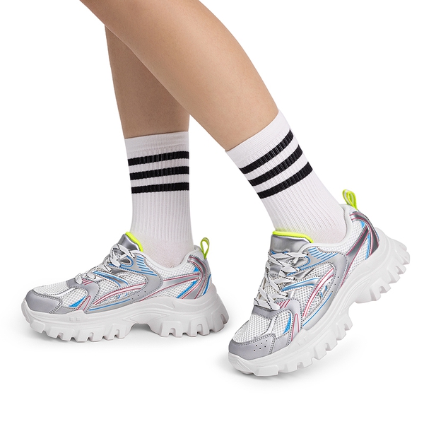 [Heidi] Comfortable Trendy Chunky Sneakers  - WHITE/SILVER - 2