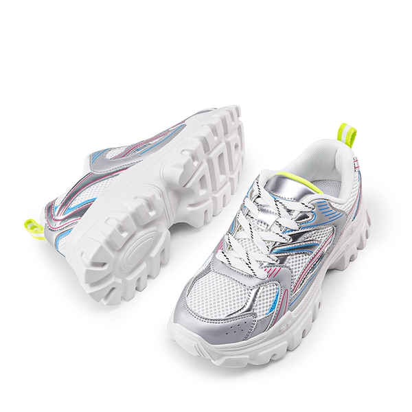 [Heidi] Comfortable Trendy Chunky Sneakers  - WHITE/SILVER - 4