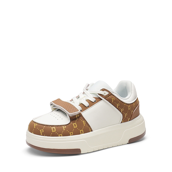 [Oli] Round-Toe Platform Fashion Sneakers - WHITE BROWN -  0