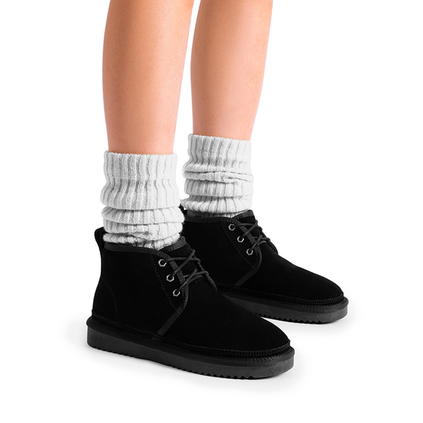 [FuzzyGo Women's Cozy] Non-Slip Faux Fur Suede Snow boots - BLACK - 1
