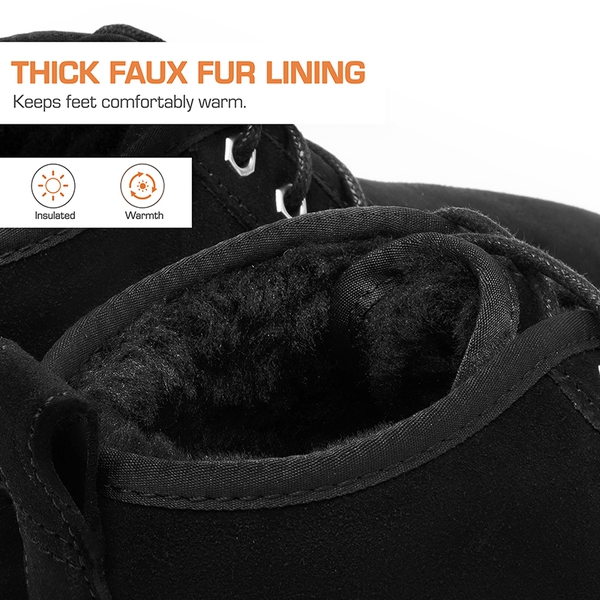 [FuzzyGo Women's Cozy] Non-Slip Faux Fur Suede Snow boots - BLACK - 6
