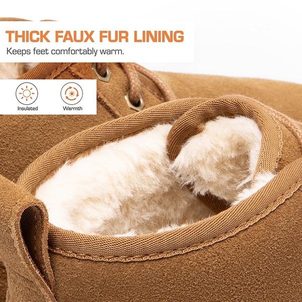 [FuzzyGo Women's Cozy] Non-Slip Faux Fur Suede Snow boots - CHESTNUT - 6