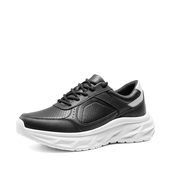 [ActiveCity] Men's Comfortable Leather Walking Sneakers - BLACK -  0