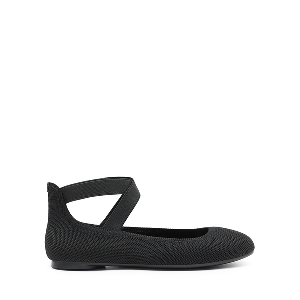 Crossover Ankle Strap Knit Ballet Flats - BLACK-KNIT - 3