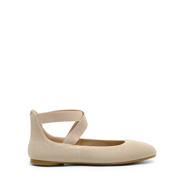 Crossover Ankle Strap Knit Ballet Flats - NUDE-KNIT - 3