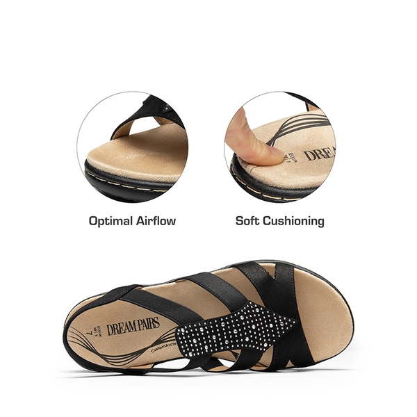 Strappy Suede Arch Support Flat Sandals - BLACK - 6
