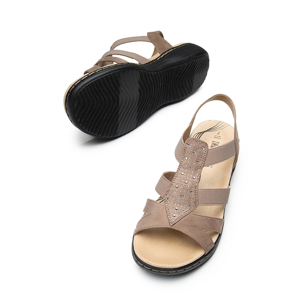 Strappy Suede Arch Support Flat Sandals - TAUPE - 4