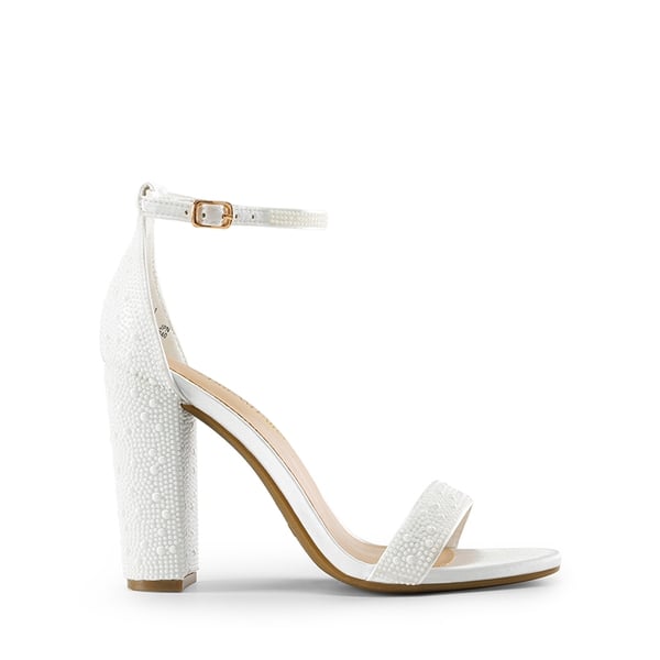 Ankle Strap Chunky High Heel Sandals - WHITE-PEARL - 3