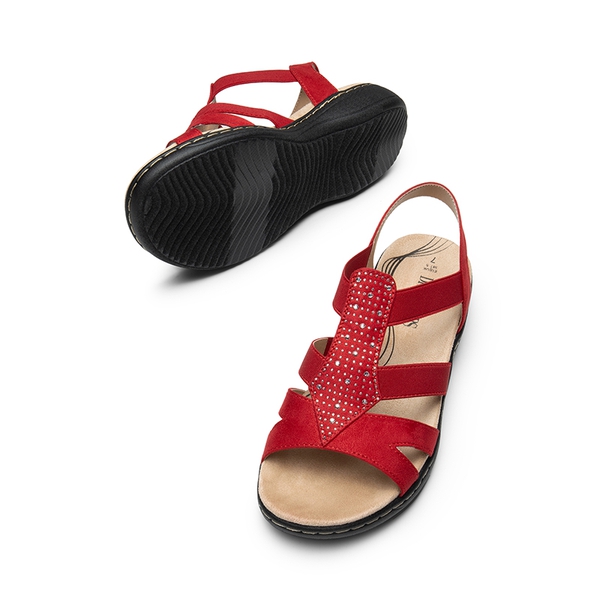 Strappy Suede Arch Support Flat Sandals - RED - 4