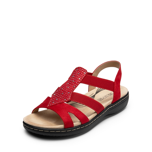 Strappy Suede Arch Support Flat Sandals - RED -  0